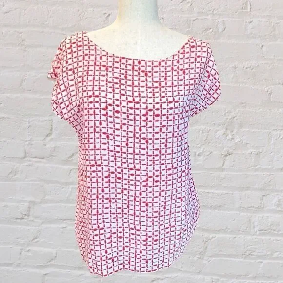 Vineyard Vines Women's Silk Red-White Short Sleeve Blouse Small - Picture 9 of 12